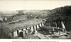 View of the landfront from the second traverse of the Northwest salient-the indentionof the palisiades in the middle ground marks the position of the sally port; beyond is seen the northeast salient overlooking the sea[37]