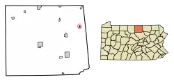 Location of Roseville in Tioga County, Pennsylvania.