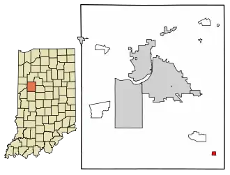 Location of Clarks Hill in Tippecanoe County, Indiana.