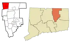 Somers' location within Tolland County and Connecticut