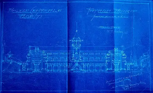 Preliminary project (1913) by Toma T. Socolescu for the Central Market Halls of Ploiești, a style very different from the final version adopted around 1929.