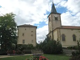 The tower and church in Labry