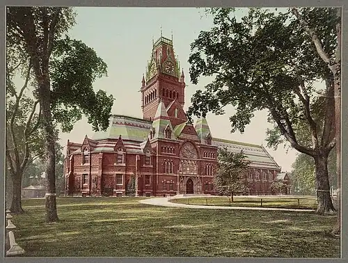 View from northeast, showing four-faced clock added in 1897 and destroyed by fire 1956.