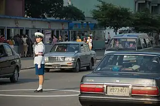 Right-hand traffic in Pyongyang, North Korea
