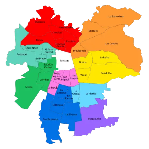 Map of the zones of Transantiago