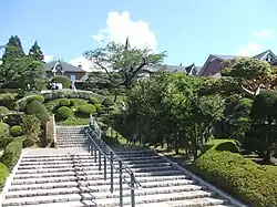 Looking up at the monastery from the bottom of the stairs (2008)