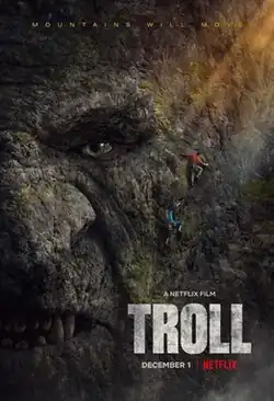 Film poster showing two people climbing a rocky surface resembling the face of a troll.