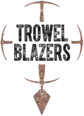 Words Trowel Blazers as stacked text within a facsimile compass, with the south position incorporating a stylised trowel blade