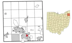 Location of McKinley Heights in Trumbull County, Ohio.