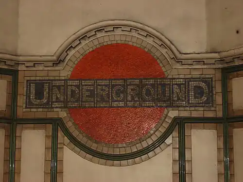 Image 28Early style tube roundel in mosaic at Maida Vale Underground station.