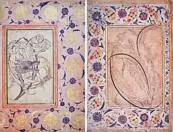 Two pages from the Sultan Murad III Album (Muraqqa) (attribution). Austrian National Library