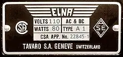 An Elna serial number plate