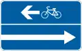 Entrance to a road with one-way traffic and an oncoming bicycle lane (right)