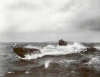 B&W of a sub in rough sea