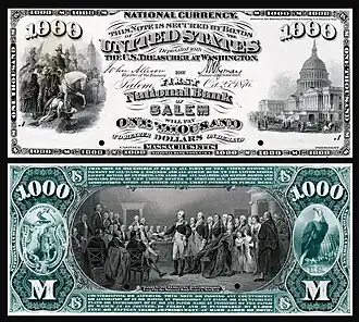 Proof of a $1,000 National Bank Note