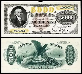 19th century $5,000 Madison Note