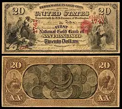 alt1=$20 National Gold Bank Note, The First National Gold Bank of San Francisco