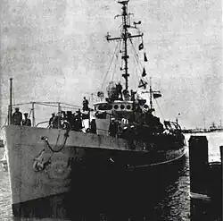 Dione's bow viewed from the dock