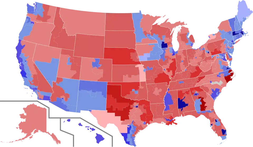 Results shaded according to winning candidate's share of the vote