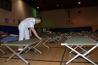 Cots for potential evacuees from the 2007 California wildfires