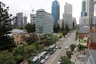 Street viewed from a balcony