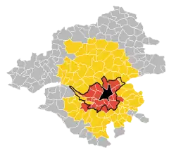Map of Loire-Atlantique with Nantes and its urban area highlighted