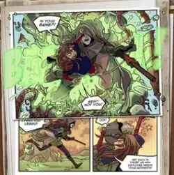 Unsounded page 01-21. The top panel depicts a dramatic explosion and casts a shadow against the rest of the page, giving a sense of depth.