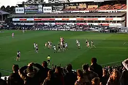Southport's Wylie Buzza almost pulled in a spectular contested mark in the final minute