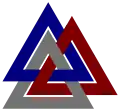 The valknut as Borromean rings (Knot Atlas L6a4 Archived 22 January 2021 at the Wayback Machine)