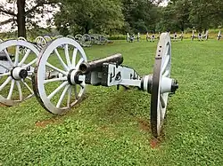 Photo shows replica cannons in the Artillery Park at Valley Forge National Park, Pennsylvania. The Artillery Park is located east of the parking lot on East Inner Line Drive.