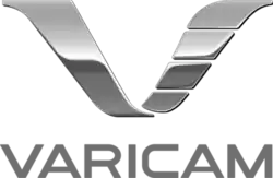 Logo for Varicam, accompanied by "VARICAM" text below logo. The logo is a stylized capital "V", colored silver.