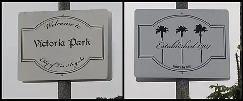 Victoria Park sign (front and back) installed in 1995