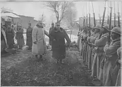Review of Senegalese Tirailleurs by General Guillaumat. Photo taken at the village of Vatokhorion, in the municipality of Florina in Greece, on 7 March 1918.