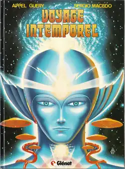 A blue alien with a beam of light radiating out of his forehead stares directly forward