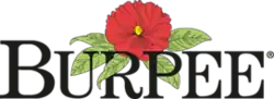 Logo of Burpee Seeds, a flower, surrounded by leaves, above the word "Burpee"