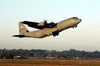 A C-130J-30 Super Hercules of the 815th Airlift Squadron takes off from Keesler AFB.
