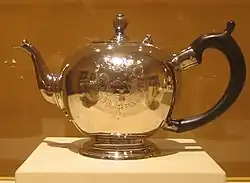 Silver teapot made by colonial silversmith Jacob Hurd, ca 1730