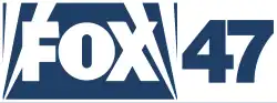 In a white rectangle with 3D effects, an older version of the Fox logo with a searchlight-like motif appears to the left of a numeral "47" in blue.