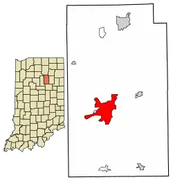Location of Wabash in Wabash County, Indiana.