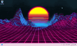 Image of a setting sun in wireframe behind a Windows 10 desktop UI