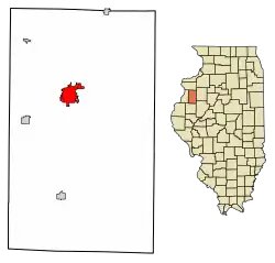 Location of Monmouth in Warren County, Illinois.