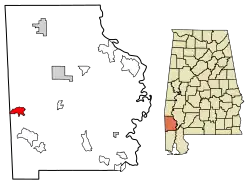 Location of Fruitdale in Washington County, Alabama.
