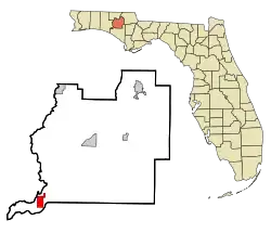 Location in Washington County and the state of Florida