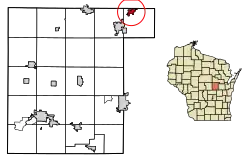 Location of Embarrass in Waupaca County, Wisconsin.