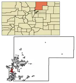 Location of Mead in Weld County, Colorado.