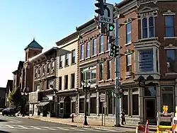 The north side of West Fulton Street viewed from North Main Street looking west