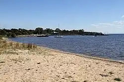 Looking west along the Lake Victoria shoreline towards the jetty