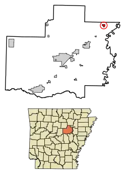Location of Bradford in White County, Arkansas.