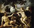 Détournement of Jacob Jordaens' The Fall of Man, made using GIMP.