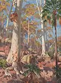 William Rowell (1938) Bush landscape, oil on composition board, 61.7 × 46.5&nbsp;cm. National Gallery of Victoria